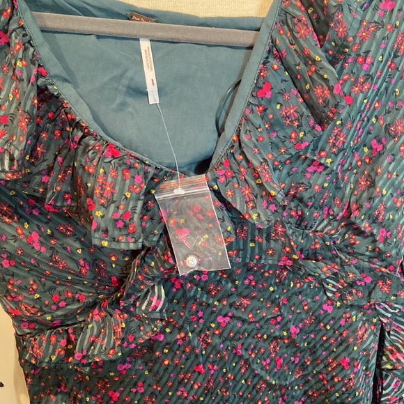 NWOT Free People Sweetest Thing Green Floral Ruffled Dress - Picture 3 of 4